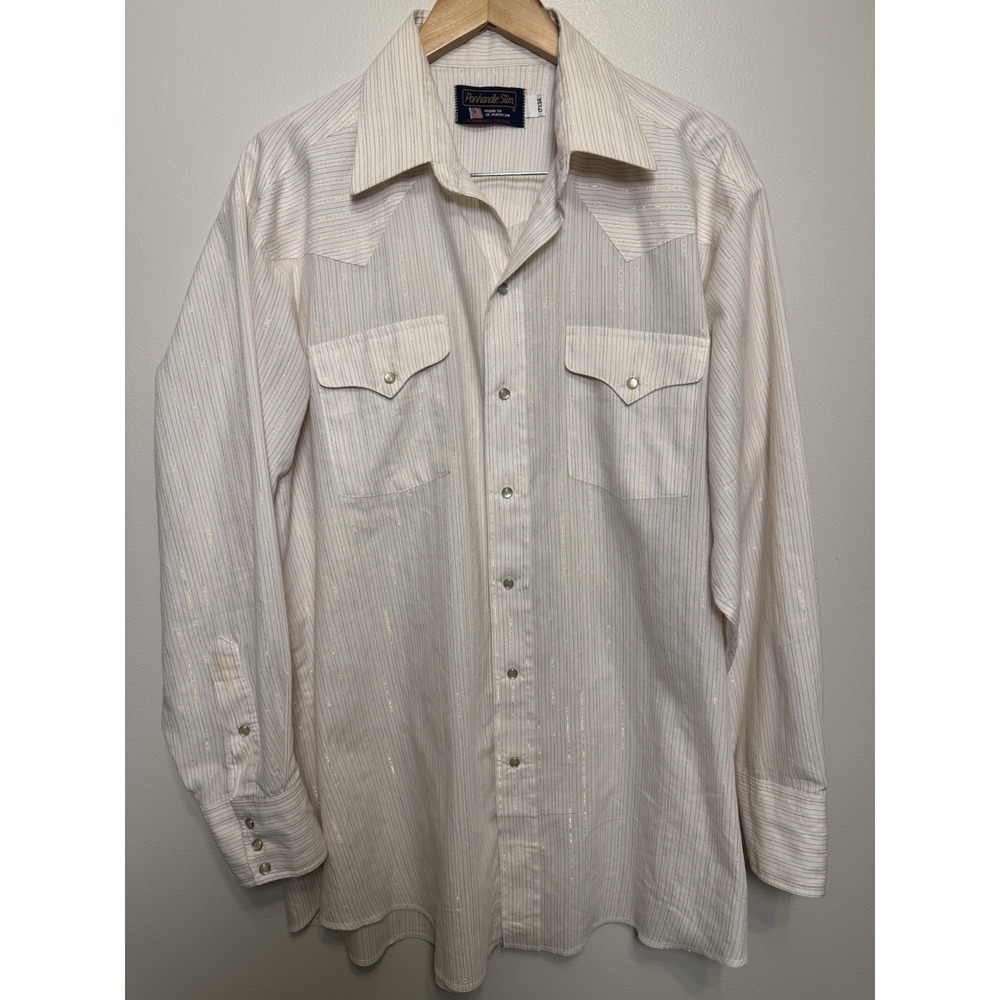 Womens Panhandle Slim Off White Gold Stripe Shimmer Pearl‎ Snap Western 17-34 XL